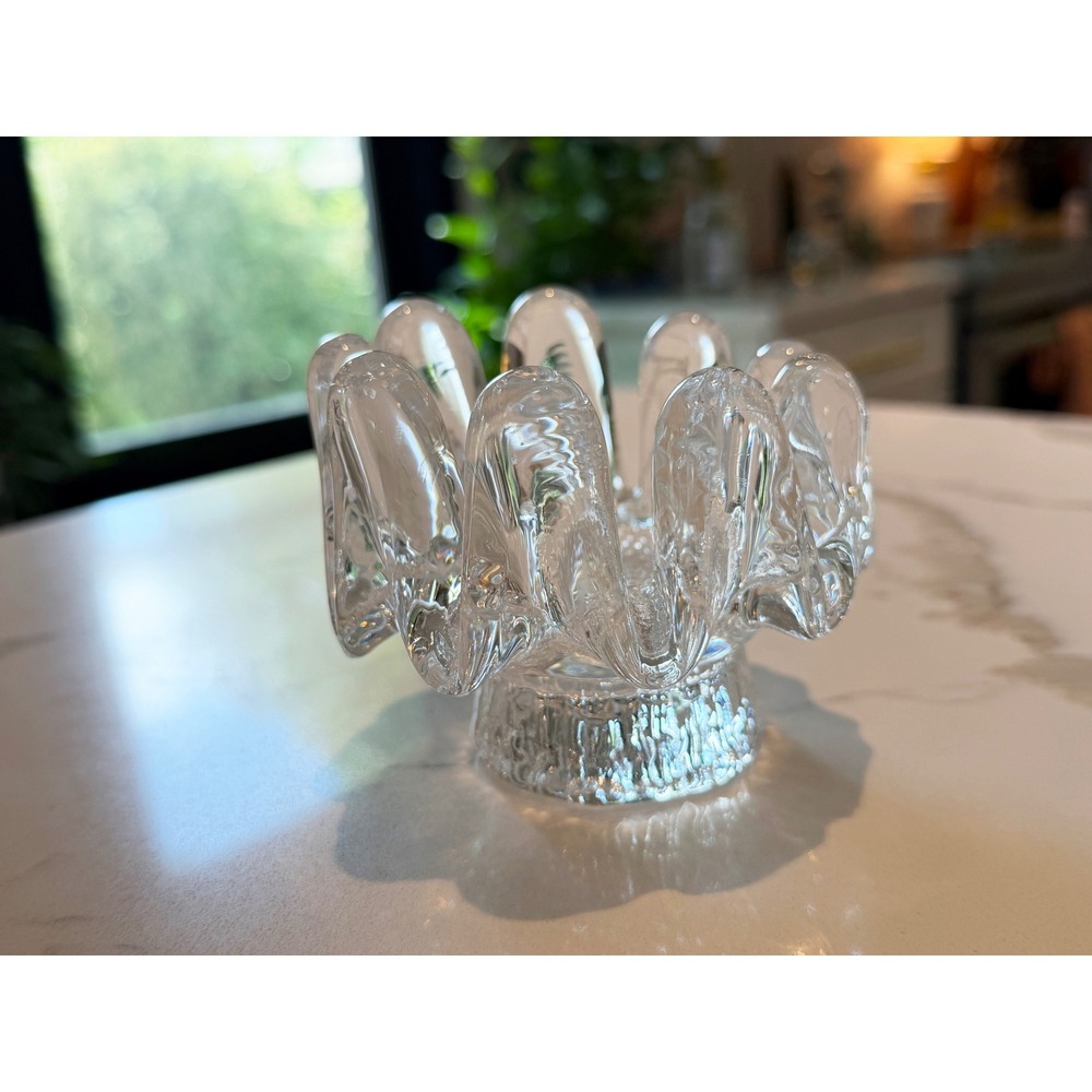 Kosta Boda Sunflower Candleholder Goran Warff 1970s Swedish Art Glass Clear MCM - Picture 10 of 16
